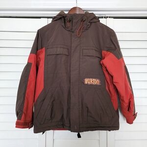 Burton Snowboard Ski Jacket Youth L brown Orange Zip Up Hooded